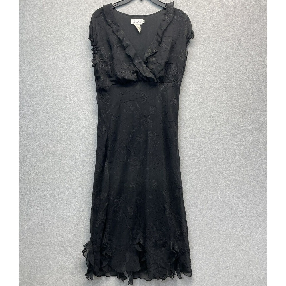 CDC Black Velvet Burnout Dress Womens 10 Vintage 90s Whimsigoth Empire Maxi